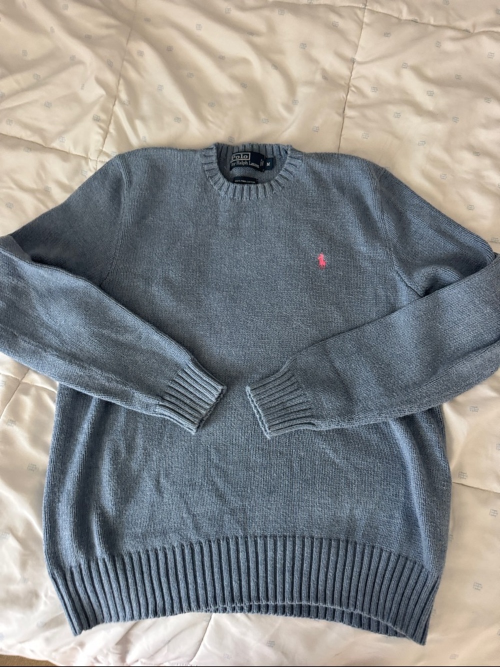 Polo by Ralph Lauren Light Slate Blue Crewneck Sweater with Pink Pony